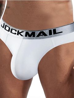 Мужские стринги из хлопка иэ эластана белого цвета JOCKMAIL RTJM1029-1